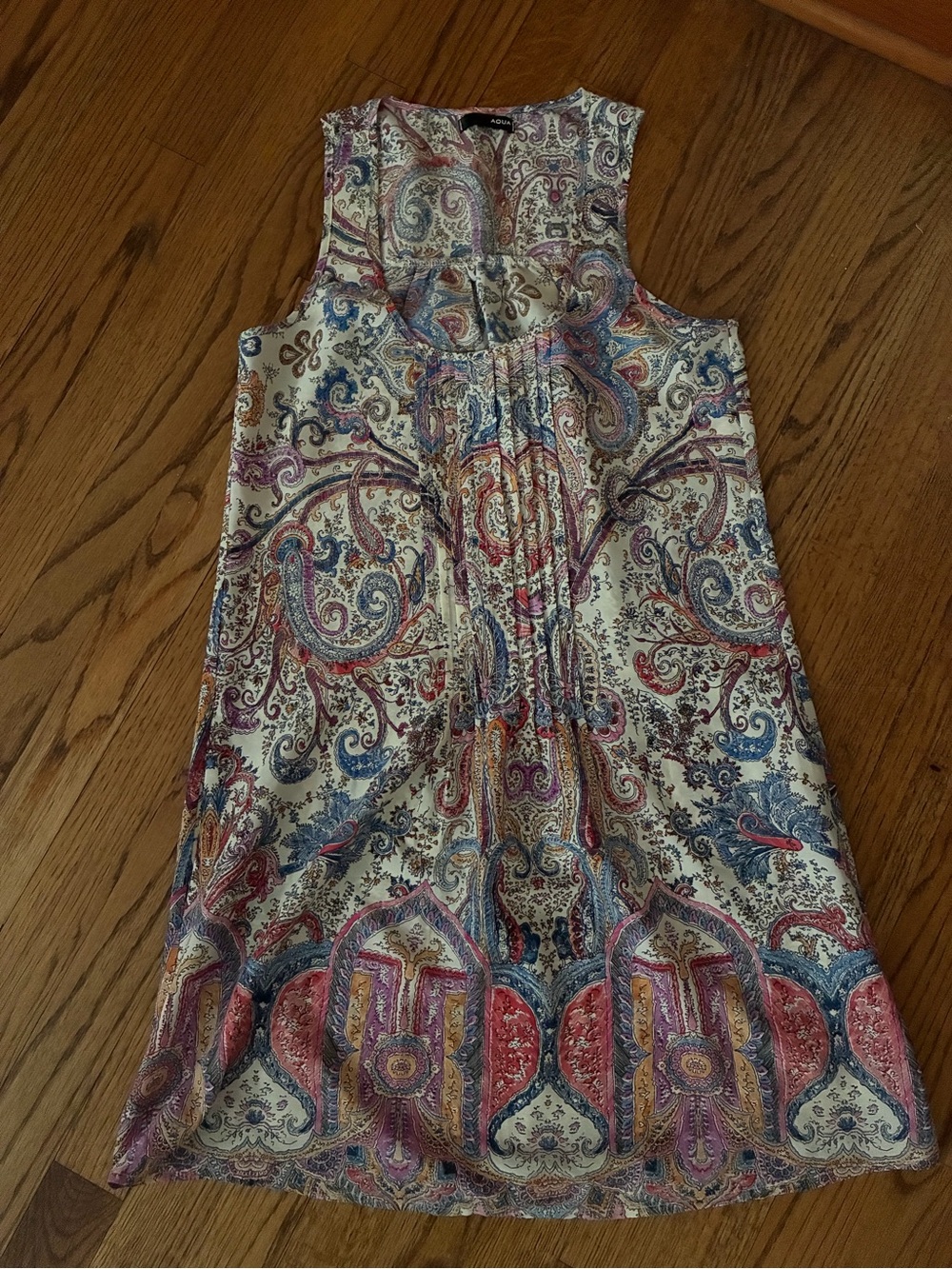 Aqua Sleeveless Paisley Mini Dress in Cream, Blue & Pink